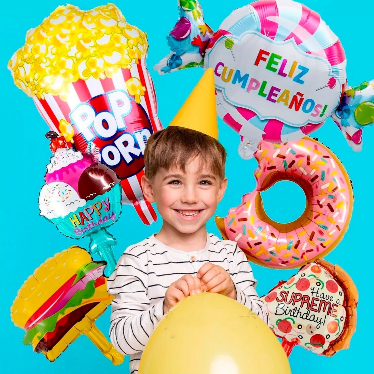 Kit Set Globo Feliz Cumpleaño Pop Corn Metalizado Candy